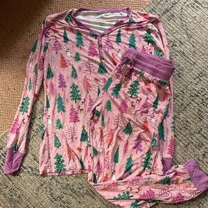 Little Sleepies Pink Holiday Tree Sleep Set with Purple Trim